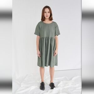 Elegant Green Linen Dress